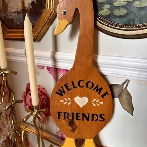 Wooden Duck Wall Welcome Sign - Brown & Yellow